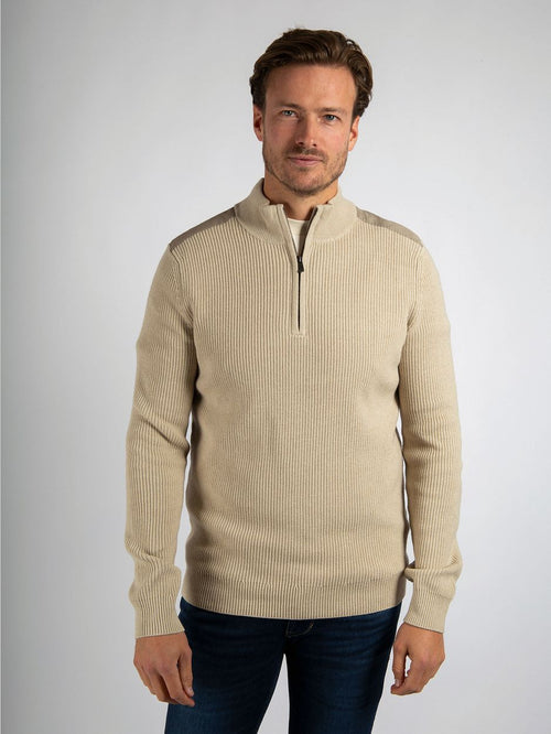 Suitable halve rits trui patch ecru | Slim-fit