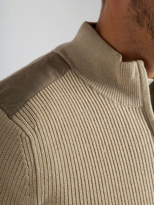 Suitable halve rits trui patch ecru | Slim-fit