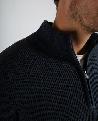 Suitable halve rits trui patch donkerblauw | Slim-fit