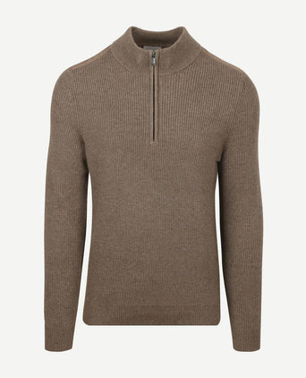 Suitable halve rits trui patch taupe | Slim-fit
