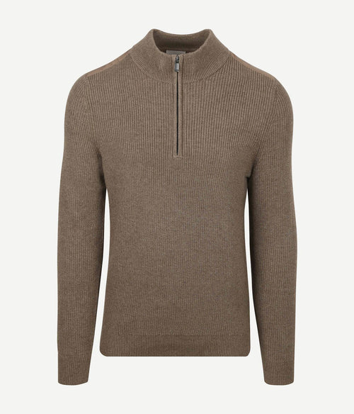 Suitable halve rits trui patch taupe | Slim-fit