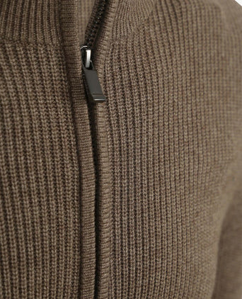 Suitable halve rits trui patch taupe | Slim-fit