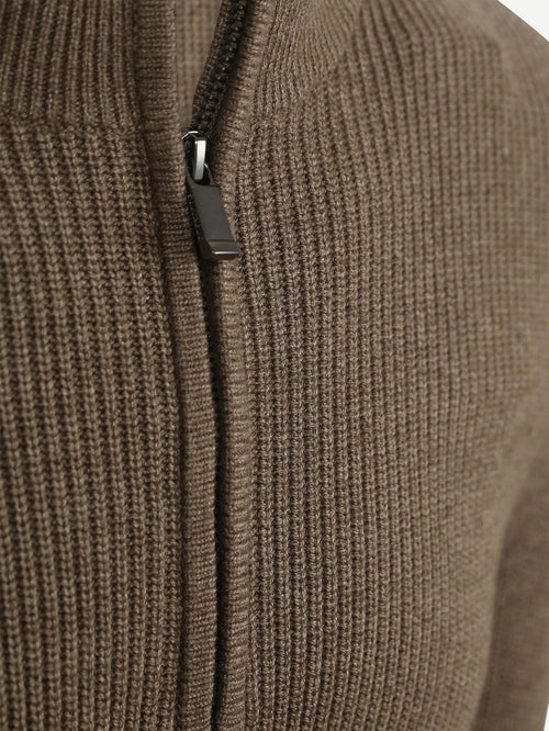 Suitable halve rits trui patch taupe | Slim-fit