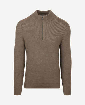 halve rits trui patch taupe