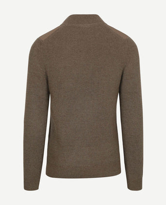 Suitable halve rits trui patch taupe | Slim-fit