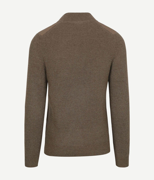 Suitable halve rits trui patch taupe | Slim-fit