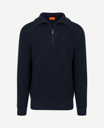 halve rits trui sailor wool blend donkerblauw