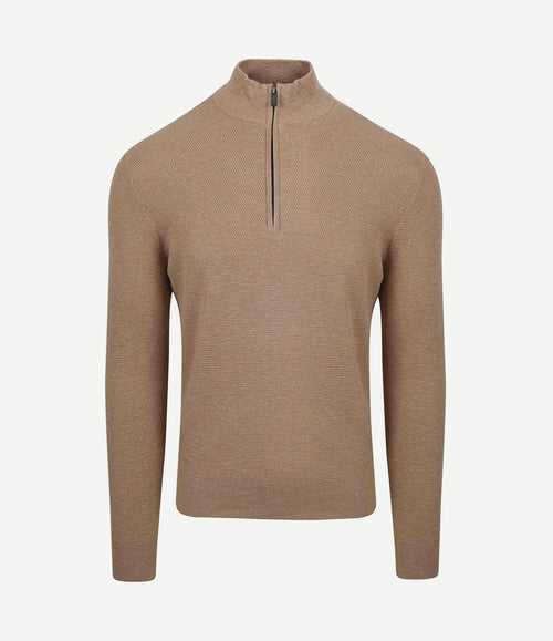 halve rits trui structuur beige