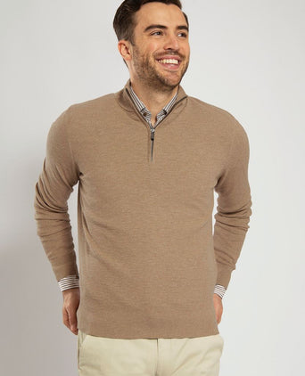 Suitable halve rits trui structuur beige | Regular-fit