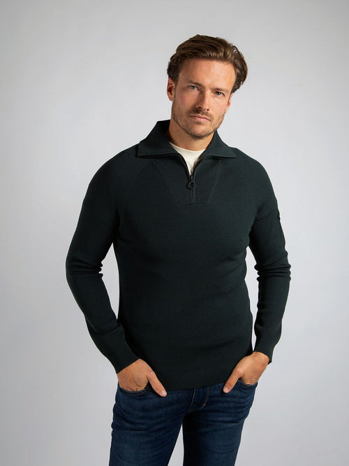 Suitable halve rits trui tias cooldry knit mosgroen | Slim-fit