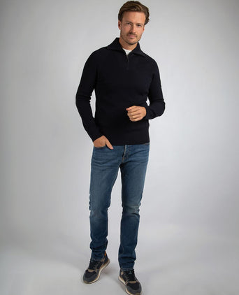 Suitable halve rits trui tias cooldry knit donkerblauw | Slim-fit