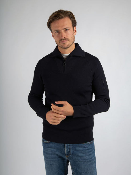 Suitable halve rits trui tias cooldry knit donkerblauw | Slim-fit