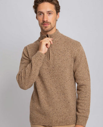 Suitable halve rits trui tweed wol blend beige | Regular-fit