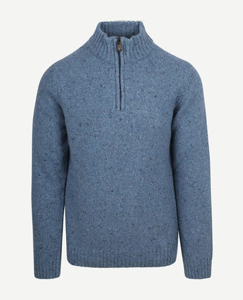 Suitable halve rits trui tweed wol blend blauw | Regular-fit