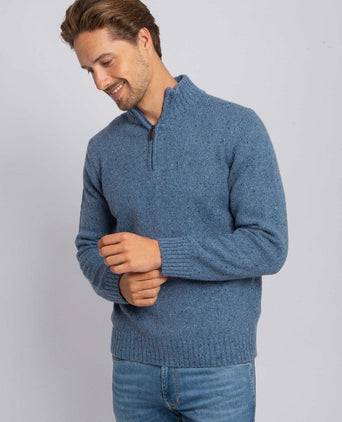 Suitable halve rits trui tweed wol blend blauw | Regular-fit