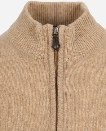 Suitable halve rits trui wol beige