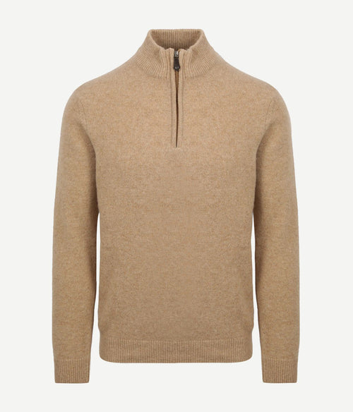 Suitable halve rits trui wol beige