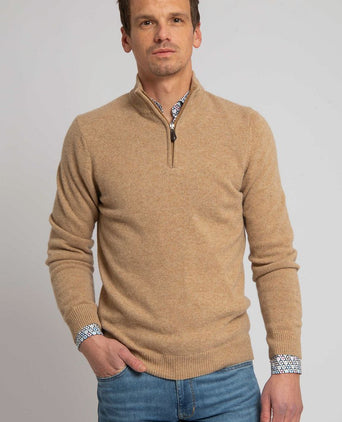 Suitable halve rits trui wol beige