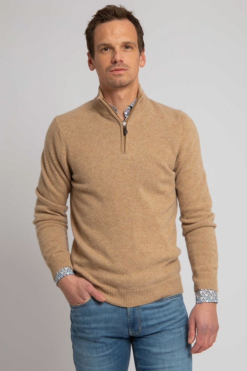 Suitable halve rits trui wol beige