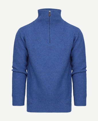 Suitable halve rits trui wol blend blauw