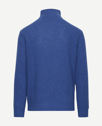 Suitable halve rits trui wol blend blauw