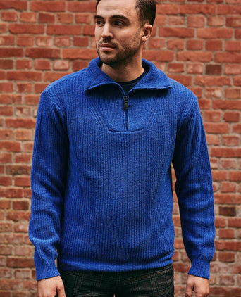 Suitable halve rits trui wol blend blauw