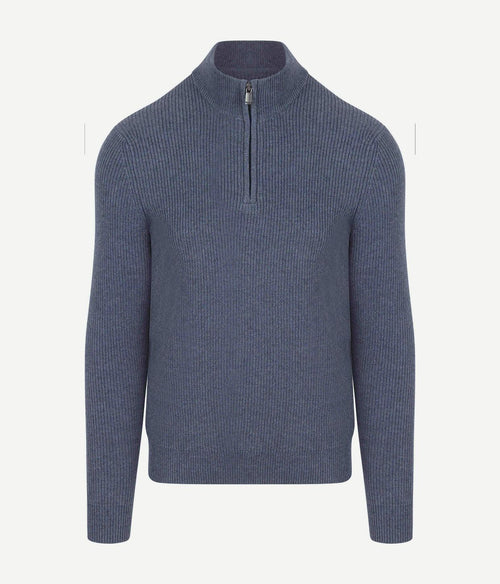 Suitable halve rits trui wol blend donkerblauw