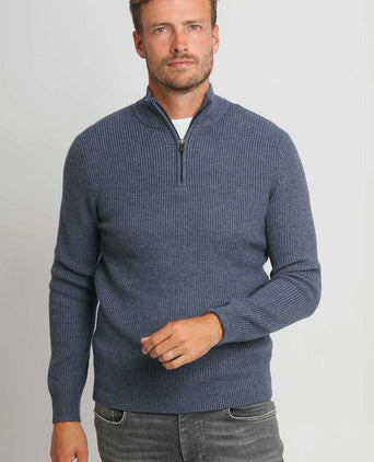 Suitable halve rits trui wol blend donkerblauw