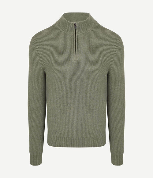 Suitable halve rits trui wol blend groen