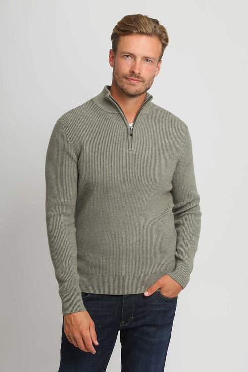 Suitable halve rits trui wol blend groen