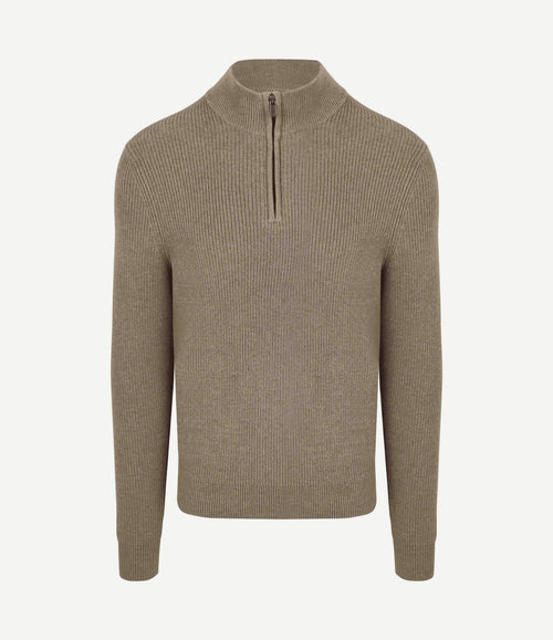 halve rits trui wol blend taupe