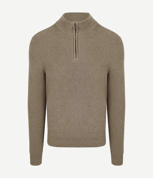Suitable halve rits trui wol blend taupe
