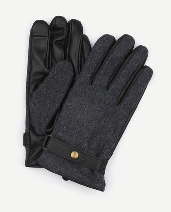 Suitable handschoen wool leer antraciet zwart