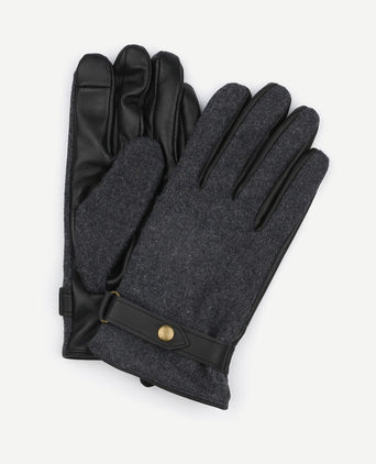 Handschoen wool leer antraciet zwart