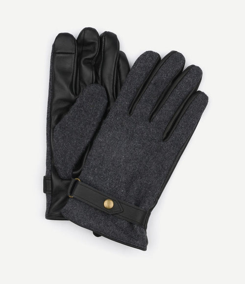 Handschoen wool leer antraciet zwart