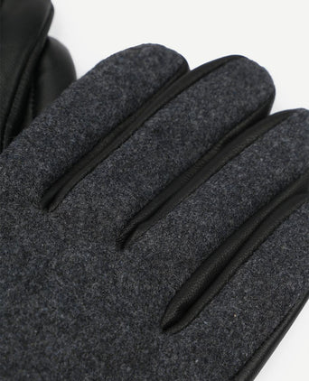 Handschoen wool leer antraciet zwart