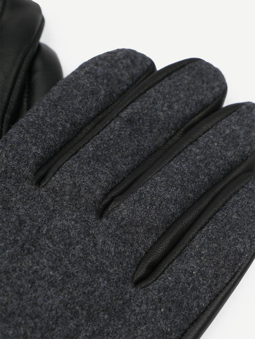 Handschoen wool leer antraciet zwart