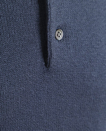Heavy knitted polo raw denim blauw