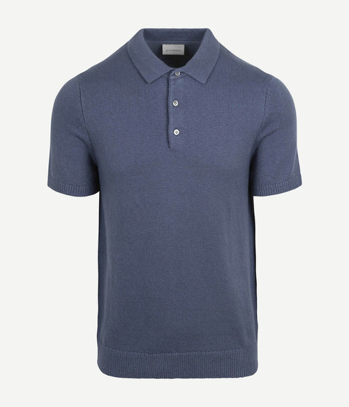 Heavy knitted polo raw denim blauw