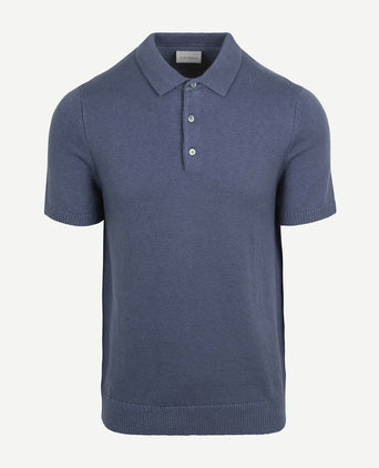 Heavy knitted polo raw denim blauw
