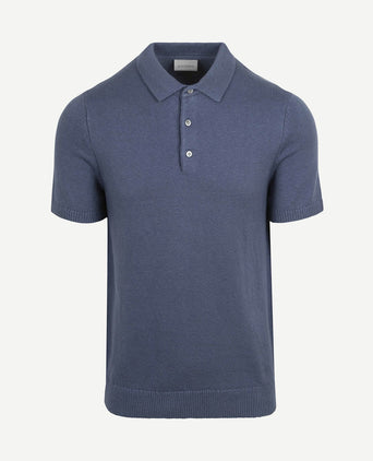 Heavy knitted polo raw denim blauw
