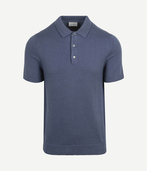 Heavy knitted polo raw denim blauw