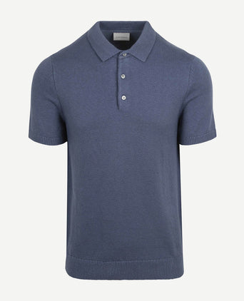 Heavy knitted polo raw denim blauw