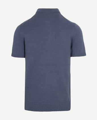 Heavy knitted polo raw denim blauw