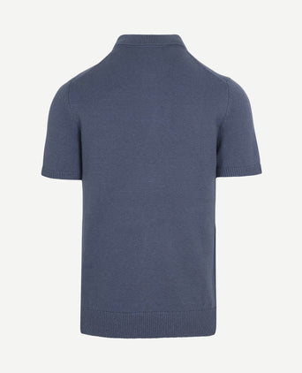 Heavy knitted polo raw denim blauw