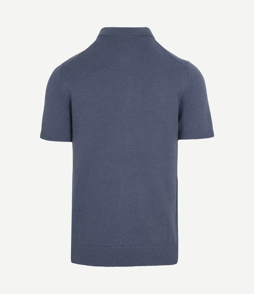 Heavy knitted polo raw denim blauw