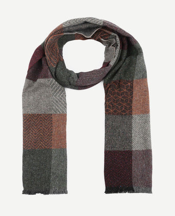 Suitable herensjaal wolmix cubes groen rood grijs