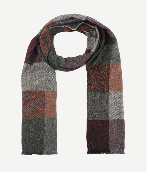 Suitable herensjaal wolmix cubes groen rood grijs