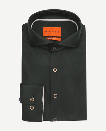 Suitable herringbone overhemd donkergroen | Slim-fit