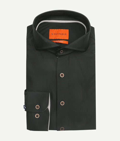 Suitable herringbone overhemd donkergroen